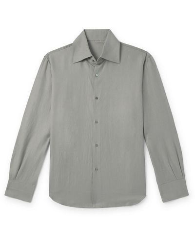 STÒFFA Spread-collar Cotton And Linen-blend Shirt - Gray