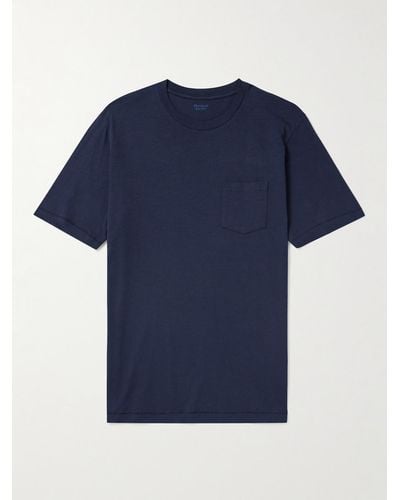 Hartford T-shirt in jersey di cotone tinta in capo Pocket - Blu