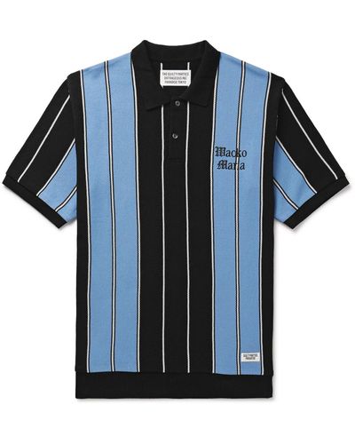Wacko Maria Logo-embroidered Striped Jacquard-knit Cotton-blend Polo Shirt - Blue