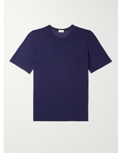 Saint Laurent Logo-embroidered Jersey T-shirt - Blue