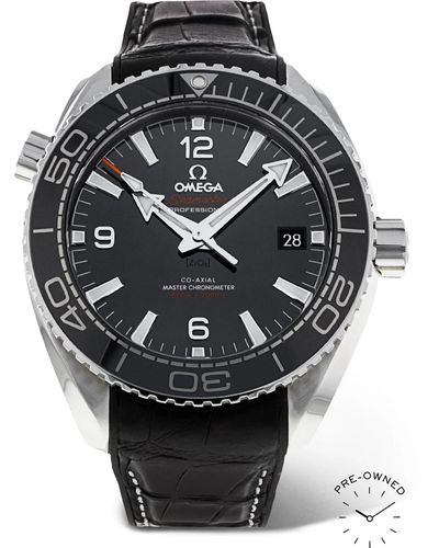 Omega Pre-owned 2021 Seamaster Planet Ocean Master Chronometer Automatic 43.5mm Stainless Steel And Croc-effect Leather Watch - Black