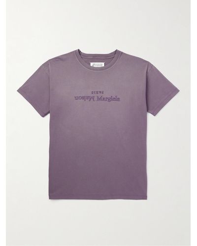 Maison Margiela T-shirt in jersey di cotone con logo ricamato - Viola
