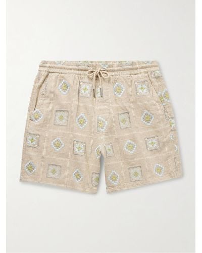 NN07 Gregor 5398 Straight-leg Embroidered Linen-blend Drawstring Shorts - Natural