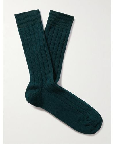William Lockie Ribbed Cashmere-blend Socks - Green