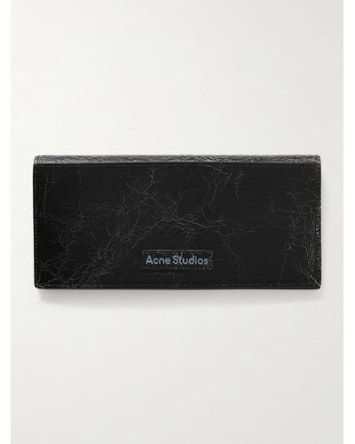 Acne Studios Aufklappbares Portemonnaie aus Craquelé-Leder mit Logoprint - Schwarz