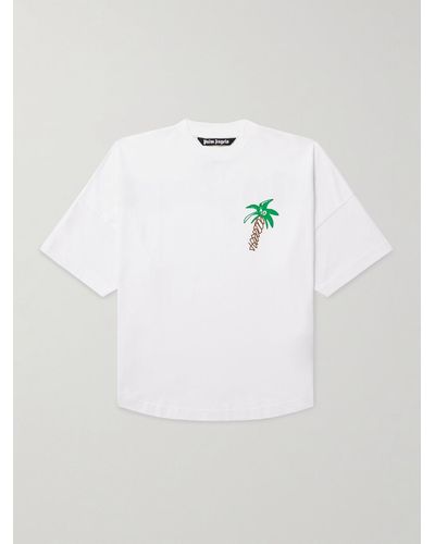 Palm Angels Skizzenhafte weiße Crew Neck T -Shirt - Bianco