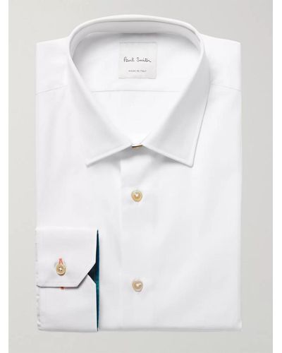 Paul Smith White Slim-Fit Contrast-Cuff Cotton-Poplin Shirt - Bianco