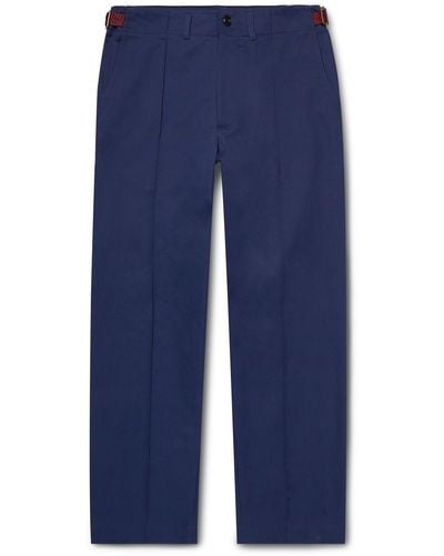 Nicholas Daley Straight-leg Pleated Jacquard-trimmed Cotton-twill Pants - Blue