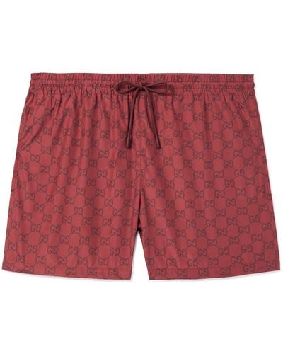 Gucci Straight-leg Short-length Logo-print Swim Shorts - Red