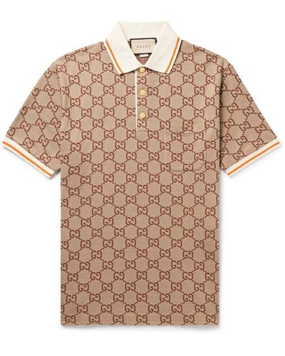 Gucci gg-bonogram Silk And Cotton-blend Piqué Polo Shirt - Brown