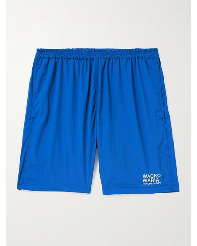 Wacko Maria Straight-leg Logo-print Shell Drawstring Shorts - Blue