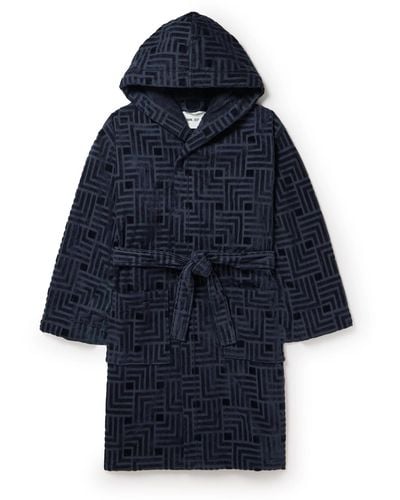 NN07 3450 Belted Cotton-jacquard Hooded Robe - Blue
