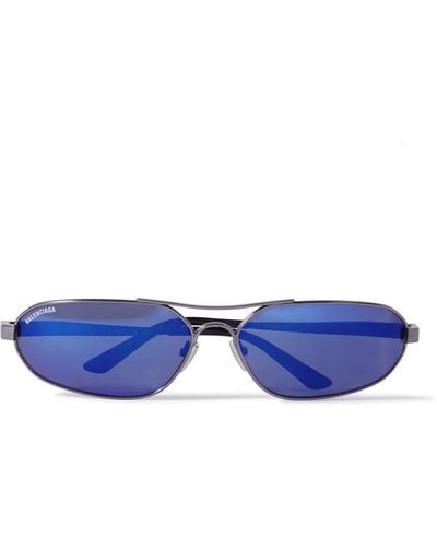 Balenciaga Oval-frame Metal Sunglasses - Blue