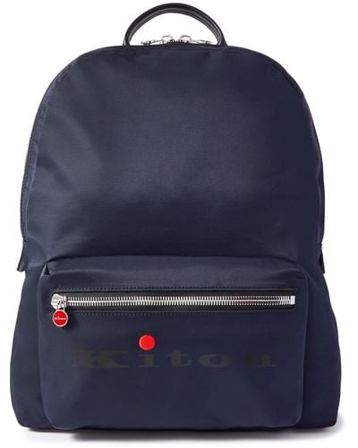 Kiton Logo-print Leather-trimmed Shell Backpack - Blue