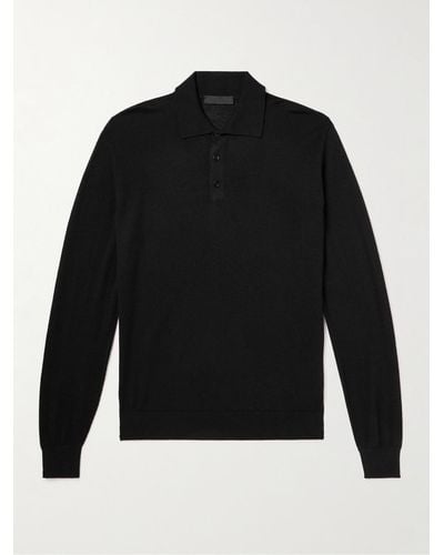 Saman Amel Slim-fit Cashmere And Silk-blend Polo Shirt - Black
