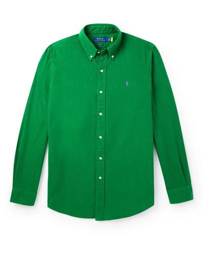 Polo Ralph Lauren Button-down Collar Logo-embroidered Cotton-flannel Shirt - Green