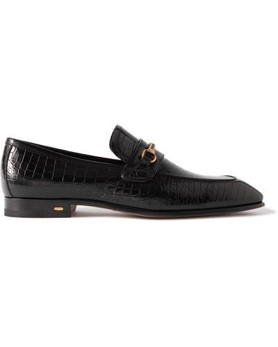 Tom Ford Bailey Embellished Croc-effect Leather Loafers - Black