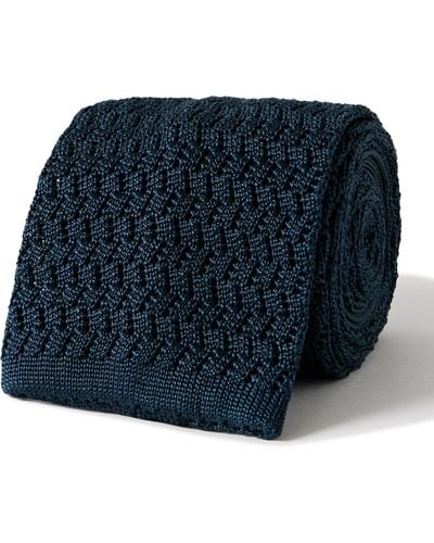 Rubinacci 8cm Knitted Silk Tie - Blue