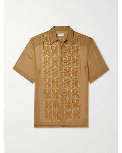 Dries Van Noten Embroidered Silk-crepon Shirt - Natural