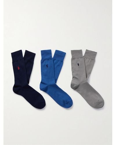 Polo Ralph Lauren Three-pack Logo-embroidered Cotton-blend Socks - Blue