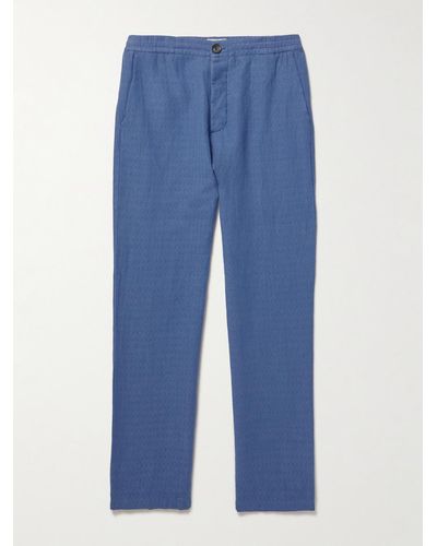 Oliver Spencer Straight-leg Linen And Cotton-blend Drawstring Pants - Blue