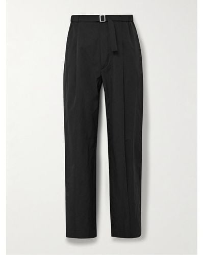 Amomento Straight-leg Belted Pleated Shell Trousers - Black