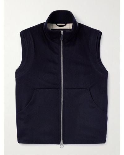 Loro Piana Ume Leather-trimmed Cashmere Zip-up Gilet - Blue