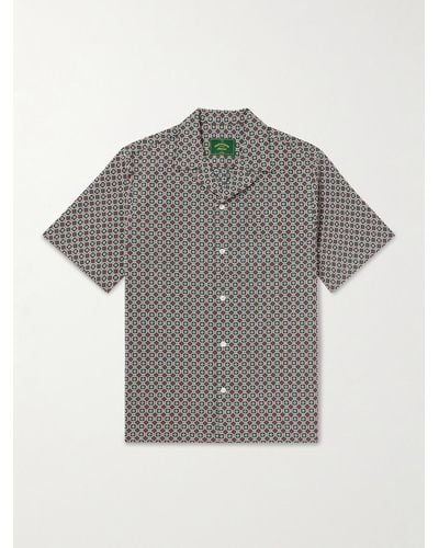 Portuguese Flannel Hemd aus Baumwolle mit wandelbarem Kragen und Stickereien - Grau