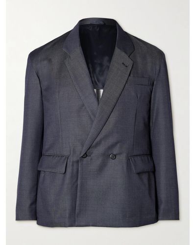 Blue Blue Japan Double-breasted Wool-denim Suit Jacket - Blue