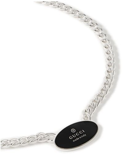 Gucci Sterling Silver And Enamel Chain Necklace - White