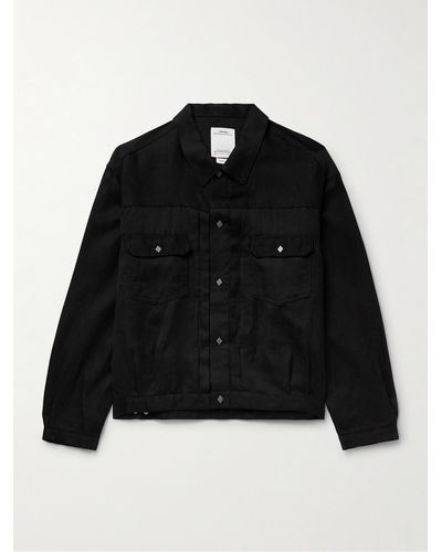 Visvim 10xx Linen And Wool-blend Twill Trucker Jacket - Black