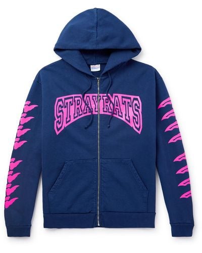 Stray Rats Logo-print Cotton-jersey Zip-up Hoodie - Blue