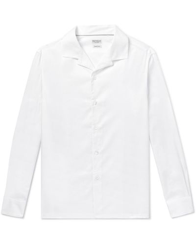 Brunello Cucinelli Camp-collar Cotton-twill Shirt - White