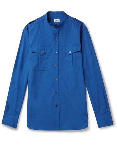 SEBLINE Safari Slim-fit Grandad-collar Cotton-poplin Shirt - Blue