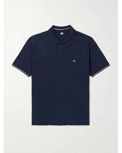 C.P. Company Tactic Slim-fit Logo-embroidered Cotton-blend Piqué Polo Shirt - Blue