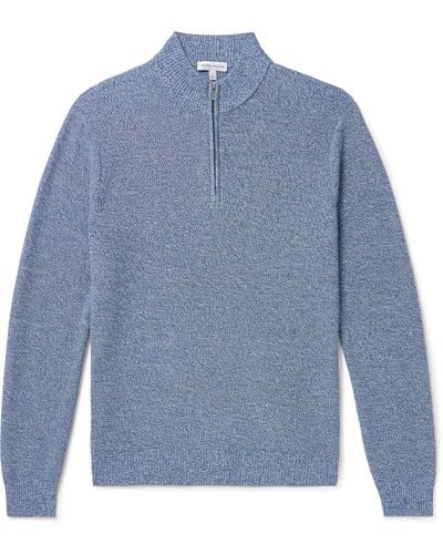 Peter Millar Nevis Pima Cotton And Merino Wool-blend Quarter-zip Sweater - Blue