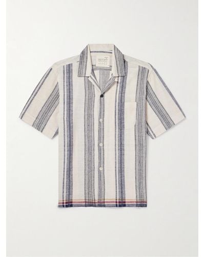 Kardo Ayo Convertible-collar Striped Embroidered Cotton Shirt - White
