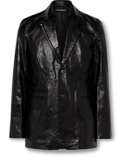 Our Legacy Opening Slim-fit Crinkled-leather Blazer - Black