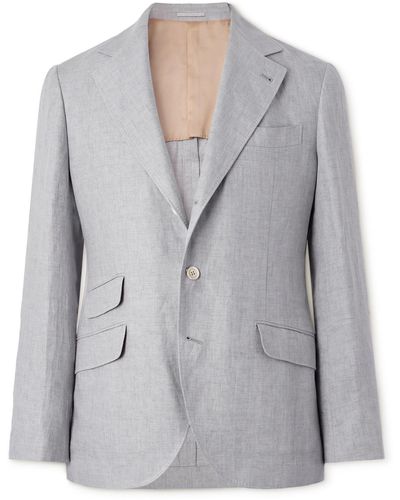 Brunello Cucinelli Slim-fit Linen Suit Jacket - Gray