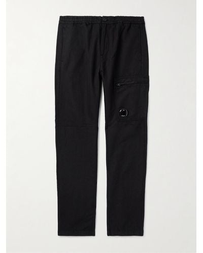 C.P. Company Straight-leg Logo-appliquéd Cotton And Linen-blend Trousers - Black