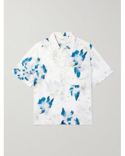 Lemaire Hemd aus Satin mit Blumenprint und Cutaway-Kragen - Blau