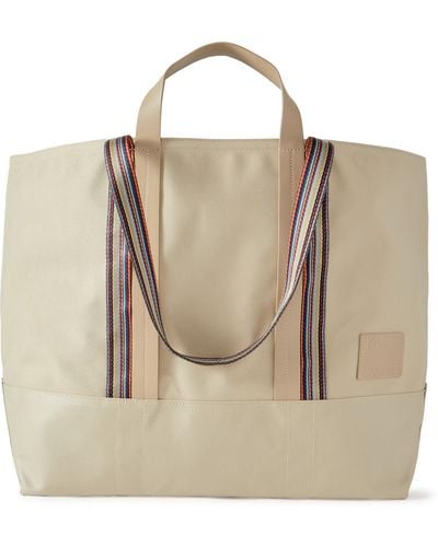 Paul Smith Striped Leather And Webbing-trimmed Cotton-blend Canvas Tote Bag - Natural