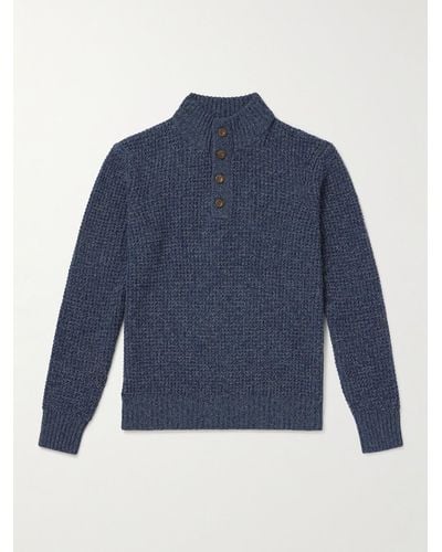 Faherty Pullover aus einer Woll-Kaschmirmischung in Waffelstrick - Blau