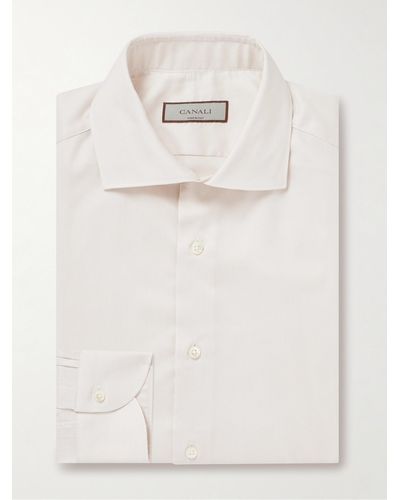 Canali Schmal geschnittenes Hemd aus einer Lyocell-Mischung in Panamabindung - Weiß
