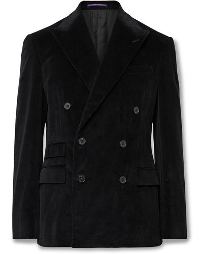 Ralph Lauren Purple Label Double-breasted Cotton-corduroy Suit Jacket - Black