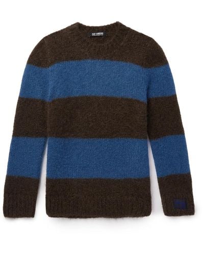 Raf Simons Slim-fit Striped Mohair-blend Sweater - Blue
