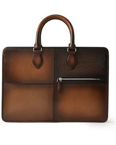 Berluti Jour Scritto Paneled Venezia Leather Briefcase - Brown