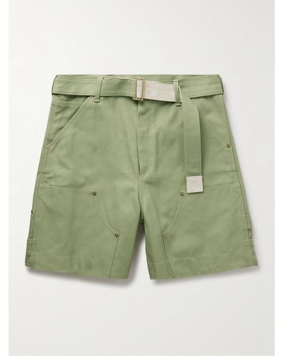 Sacai Carhartt Wip Wide-leg Belted Cotton-canvas Shorts - Green