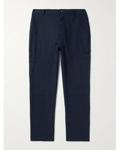Oliver Spencer Judo Tapered Organic Cotton-blend Jacquard Trousers - Blue