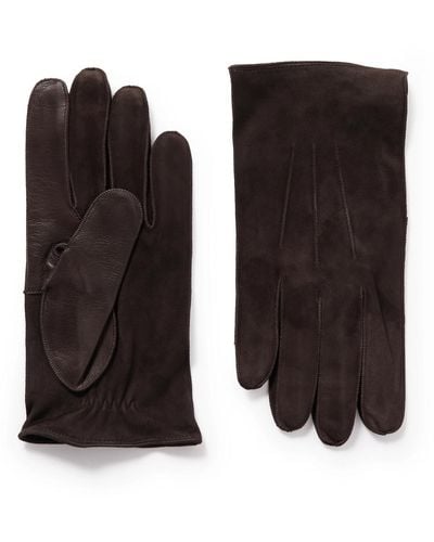 Zegna Leather-trimmed Suede Gloves - Black